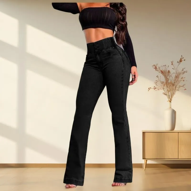 2026 Elastic Waist High Waist Stretch Tights Slightly Flared Hip Lift Denim