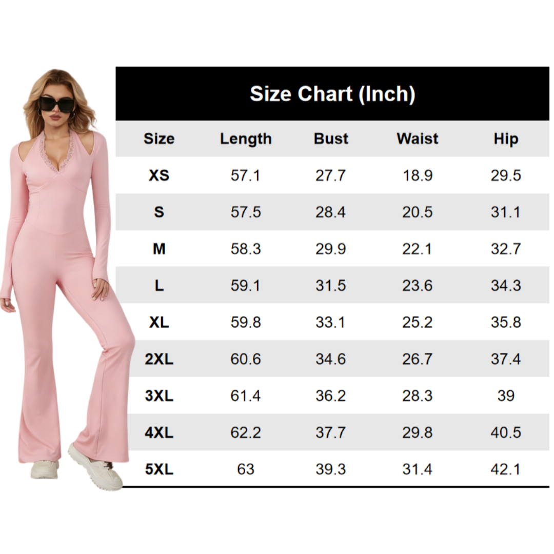 Women's Long-Sleeve Lace-Trim Halter Jumpsuit