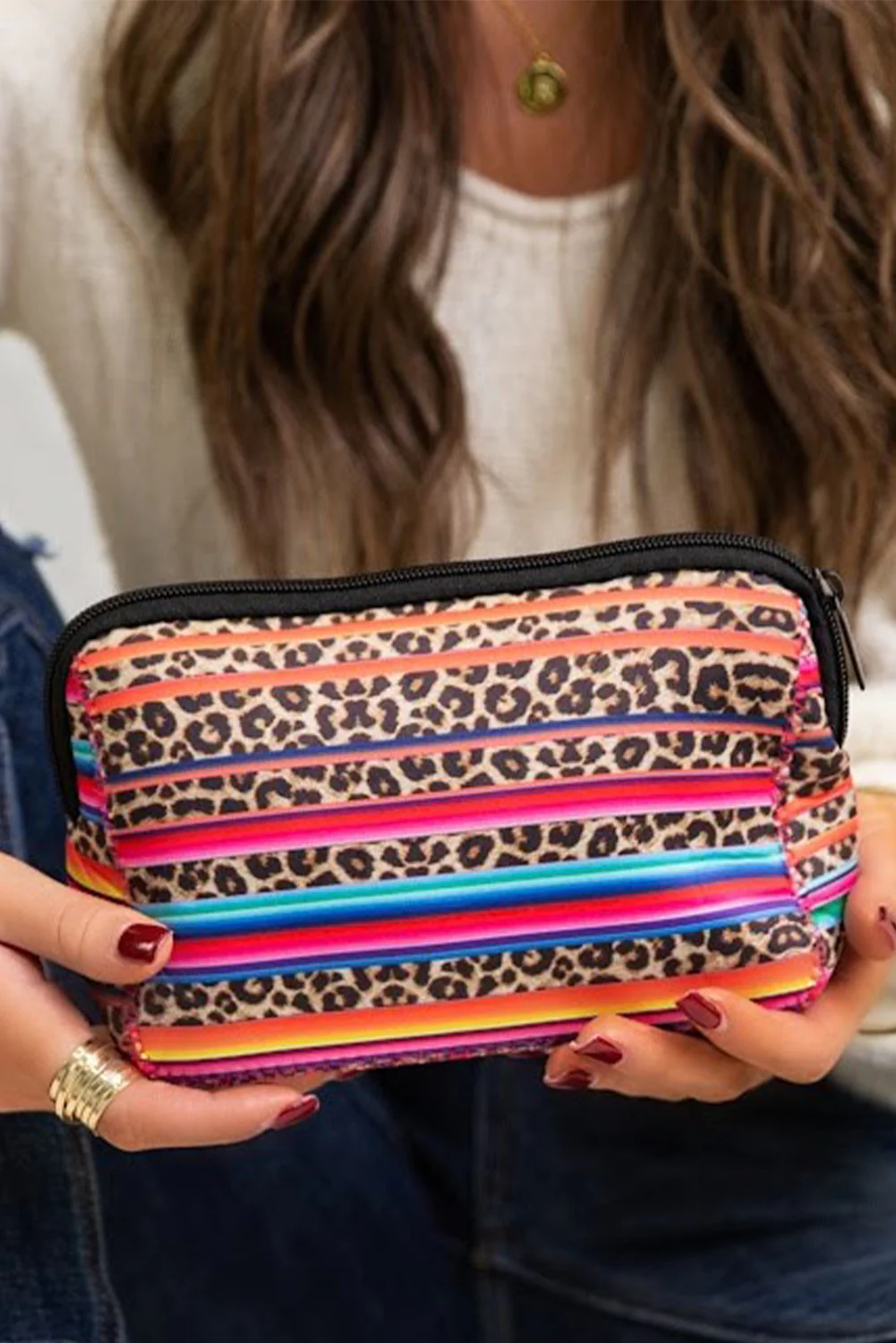 Brown Serape Leopard Make up Storage Bag 14*19CM
