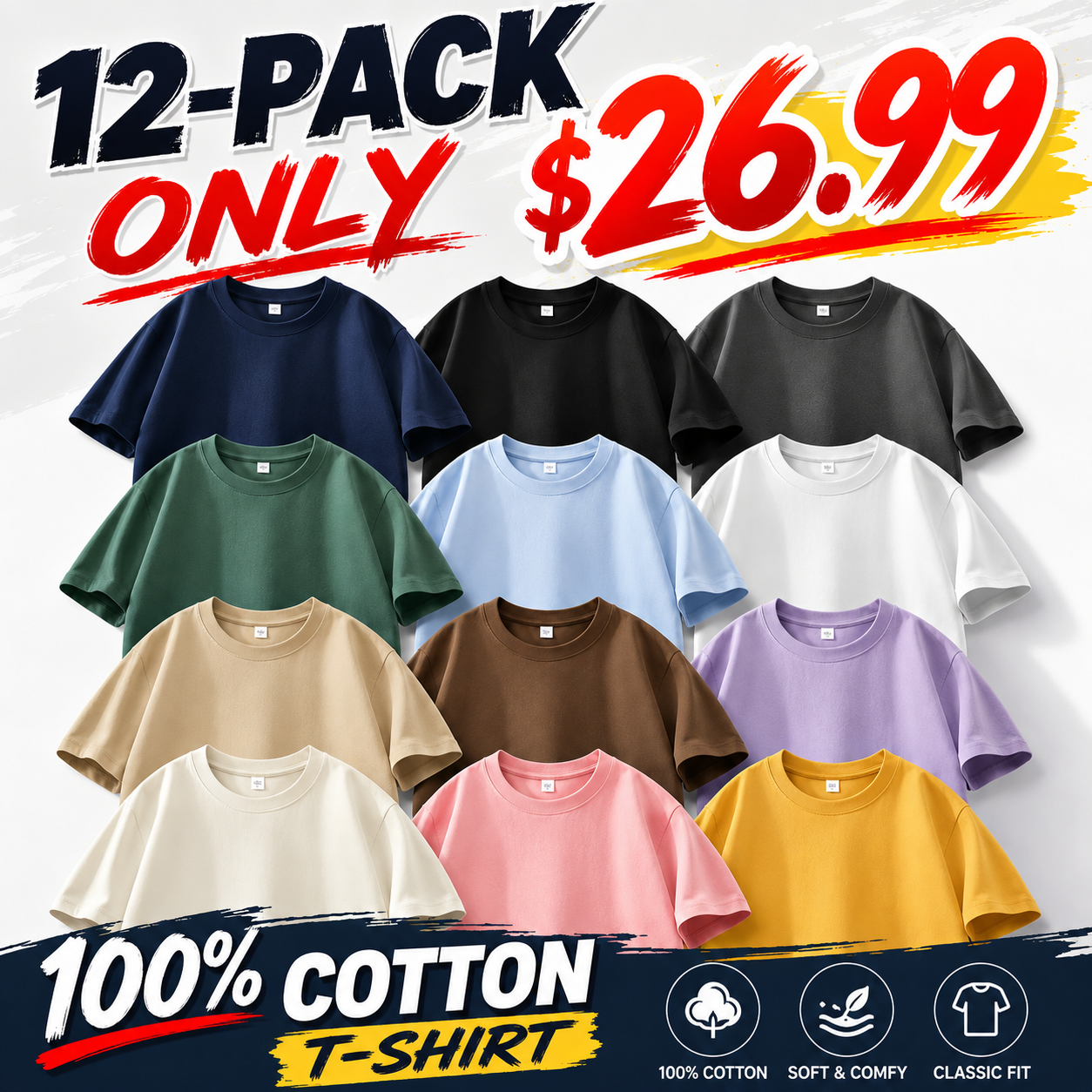 Men's Relaxed-Fit 100% Cotton Crew Neck T-Shirt