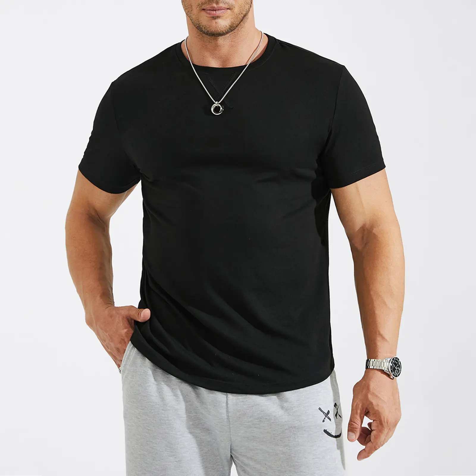Men's Cotton Hipster Hip Hop Longline Crewneck T-Shirt,Menswear Casual T-shirt Tops