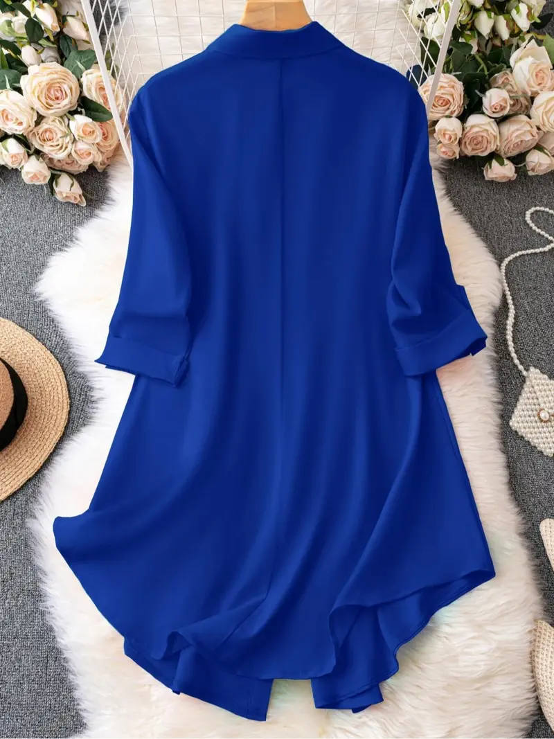 Women's Plus-Size Long Sleeve Button-Up Blouse – Elegant Collared Top for Spring & Fall Daily Wear
