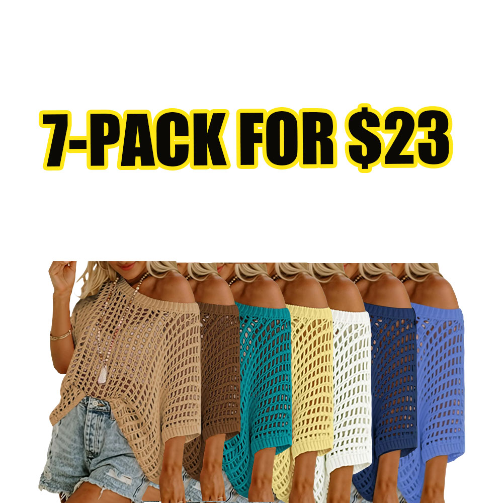 Summer Breeze Crochet Knit Top – Scoop Neck Hollow Out Short Sleeve Beach Pullover