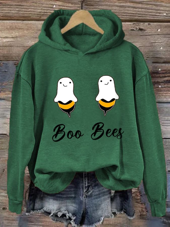 Women's Boo Bees Halloween Fun Print Casual Hooded Sweatshirt