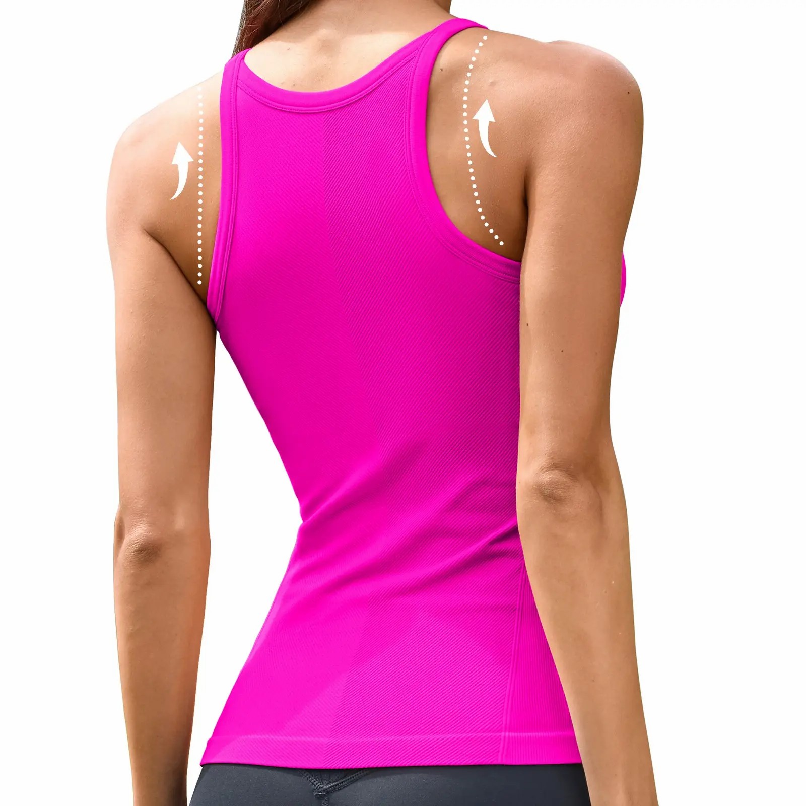 Women's Workout Tank Top with Built-in Bra – Ribbed Seamless Crew Neck Racerback
