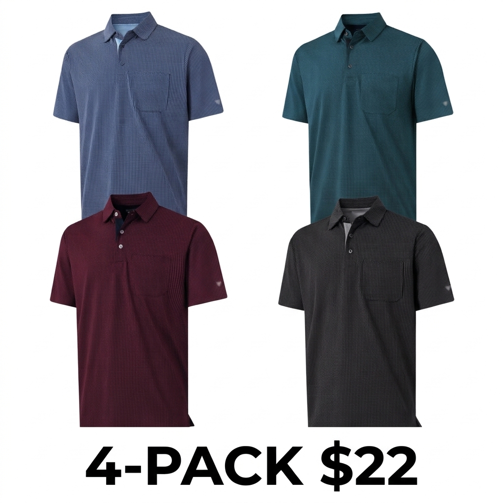 Men's Jacquard Polo Shirt with Pocket – Dry Fit Moisture-Wicking Performance Short Sleeve Golf Top