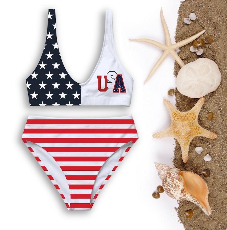 Couple Matching Swimsuit Set, American Flag USA Bikini and Shorts