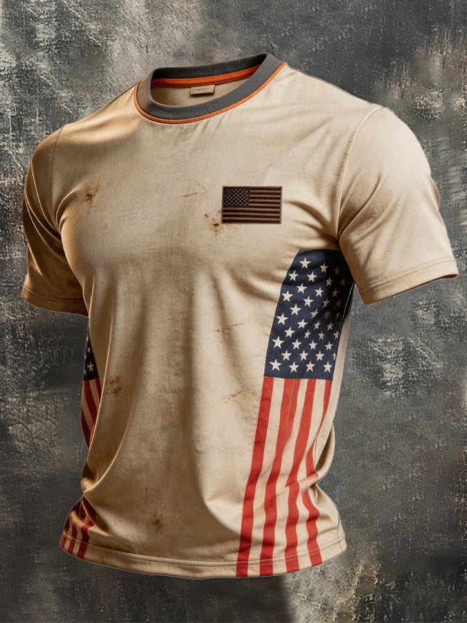 Men's Retro Independence Day Patriot Crew Neck T-Shirt