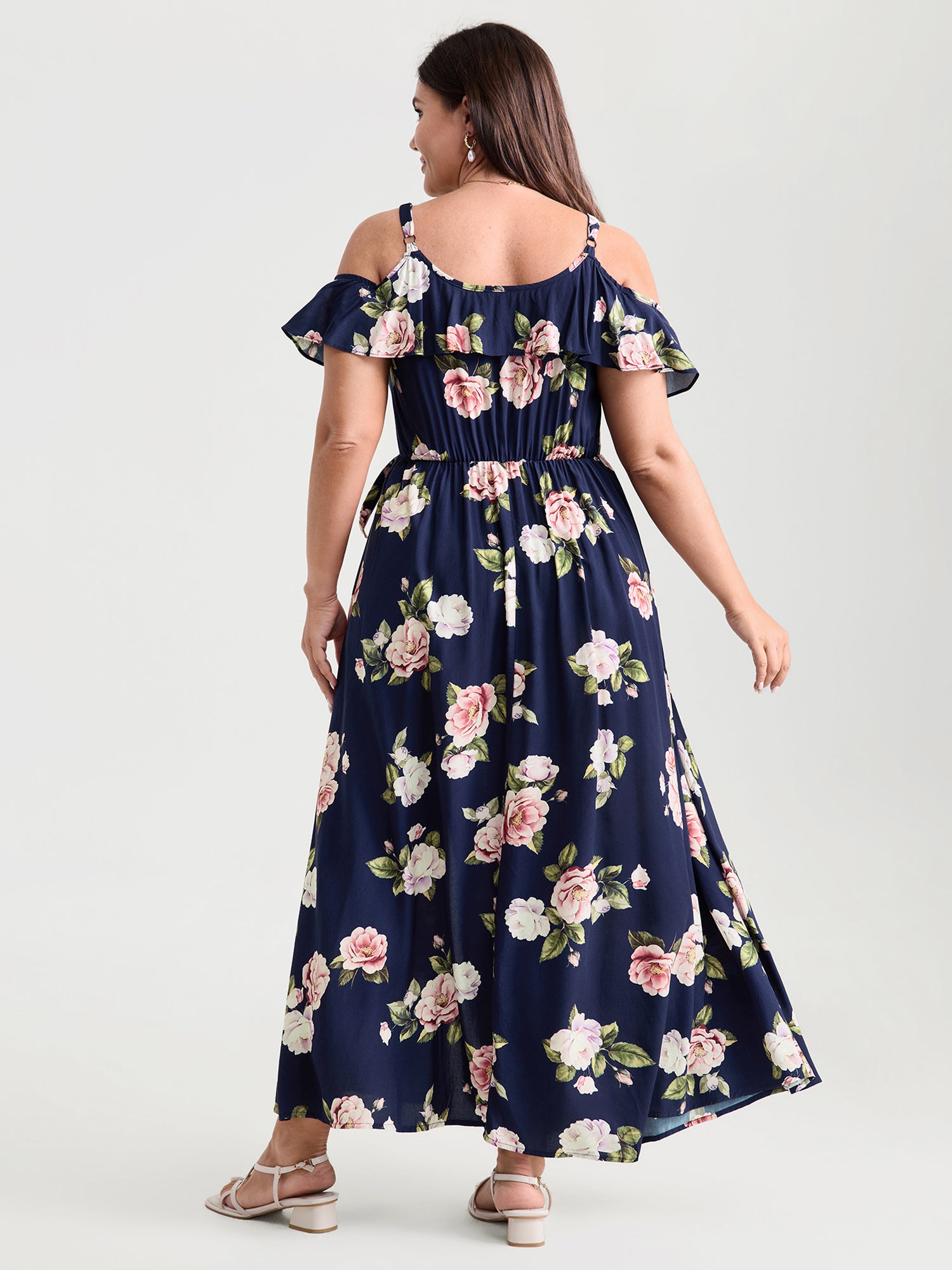Romantic Floral Print High Slit Maxi Dress