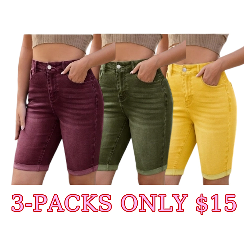 Women’s High‑Waisted Stretch Bermuda Jean Shorts