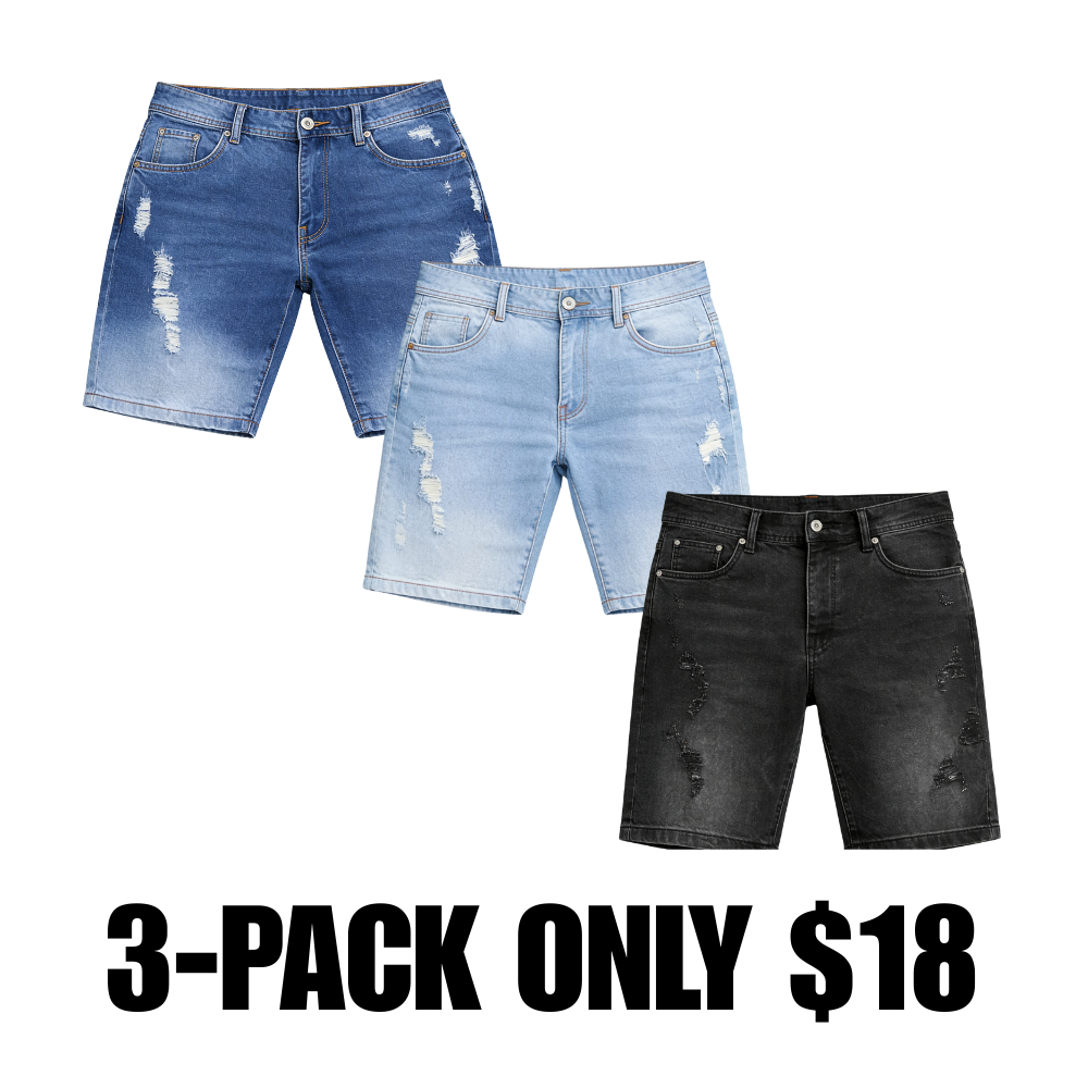 Mens 3 Pack Classic Jean Shorts with Multiple Styles (30-42)