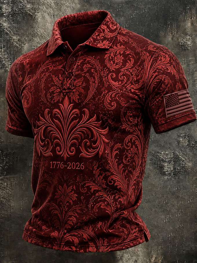 Men'S Retro American Patriots Independence Day 250Th Anniversary Commemorative Lapel Short Sleeved Shirt