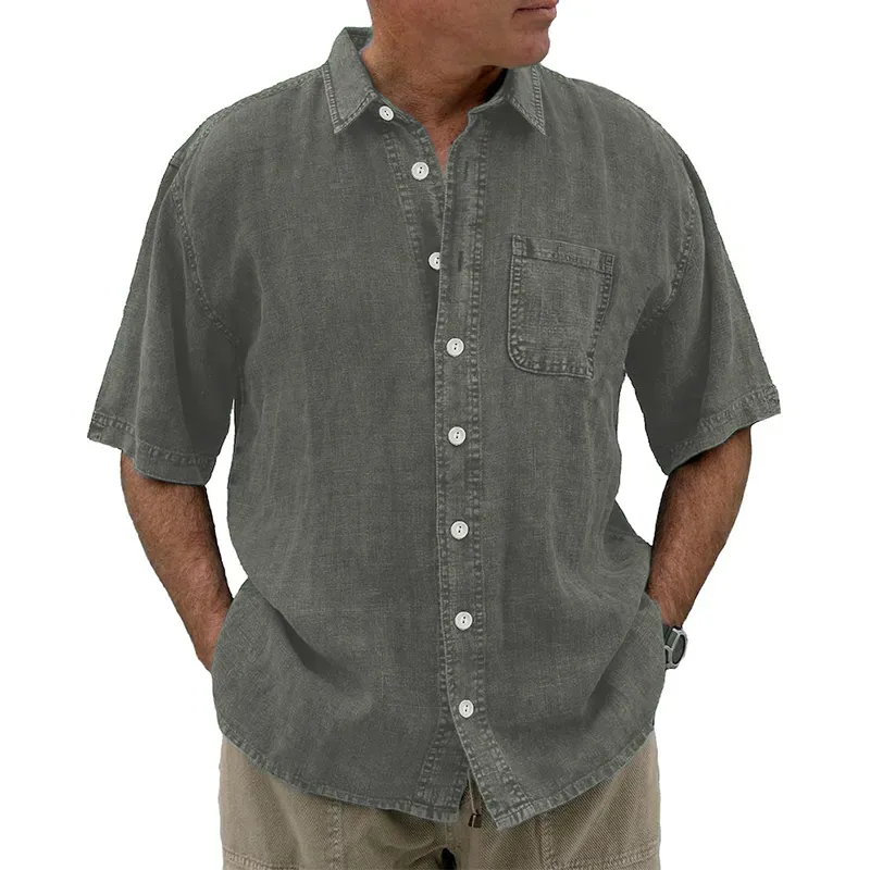 8-Pack Men's vintage cotton linen pocket short-sleeved shirt