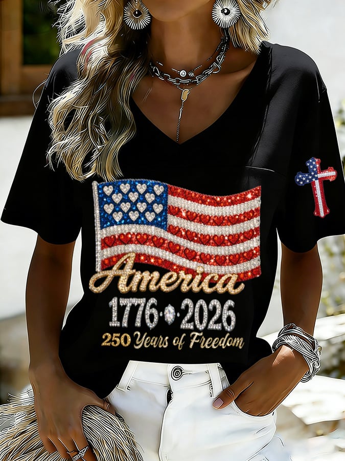 Women's 250th Anniversary Print V-Neck Top