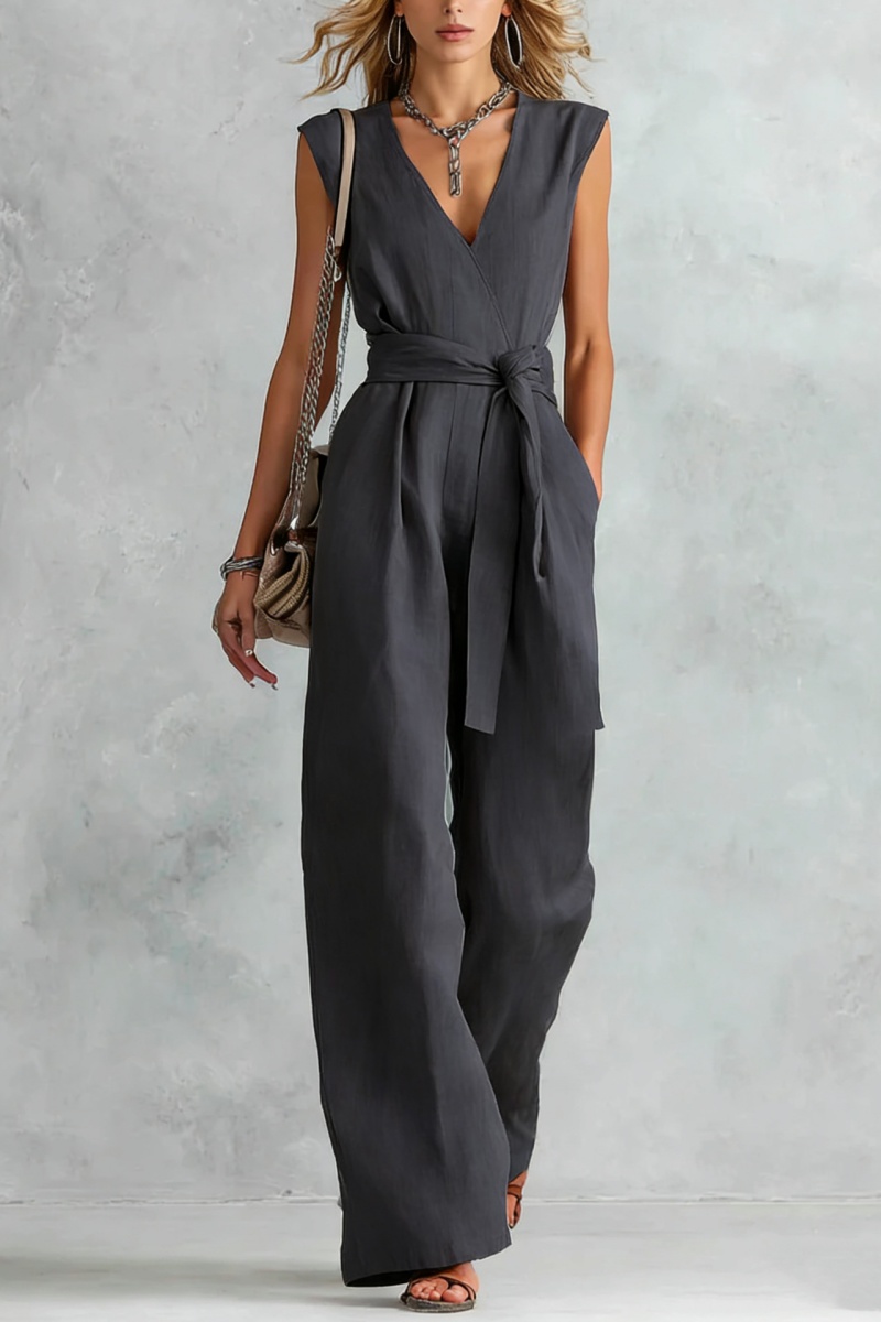 V-Neck Lace-Up Jumpsuit