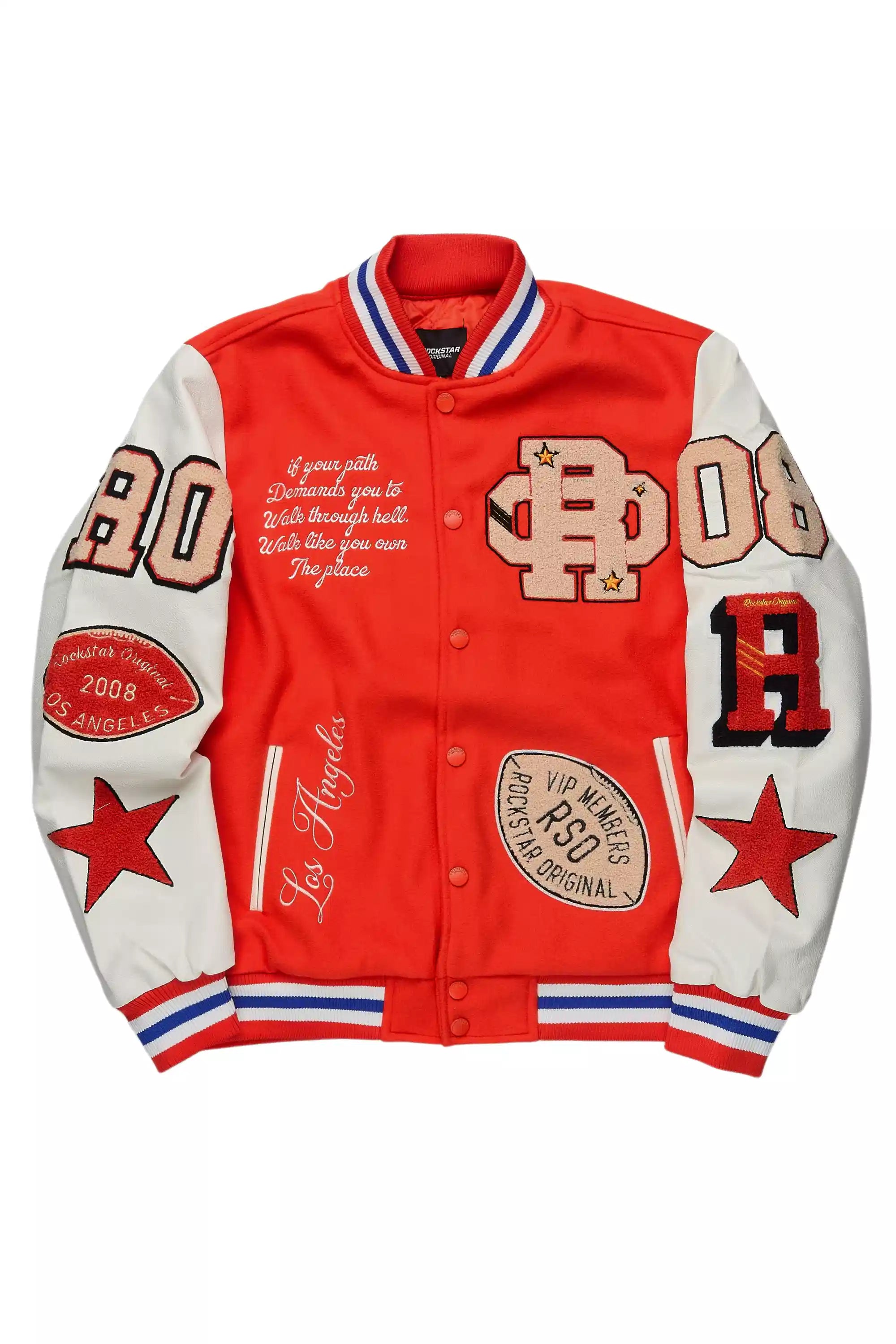 Adrienne Orange Oversized Varsity Jacket