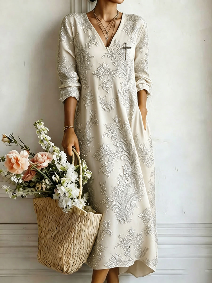 Women'S Cotton And Linen Casual Printed Loose Dress