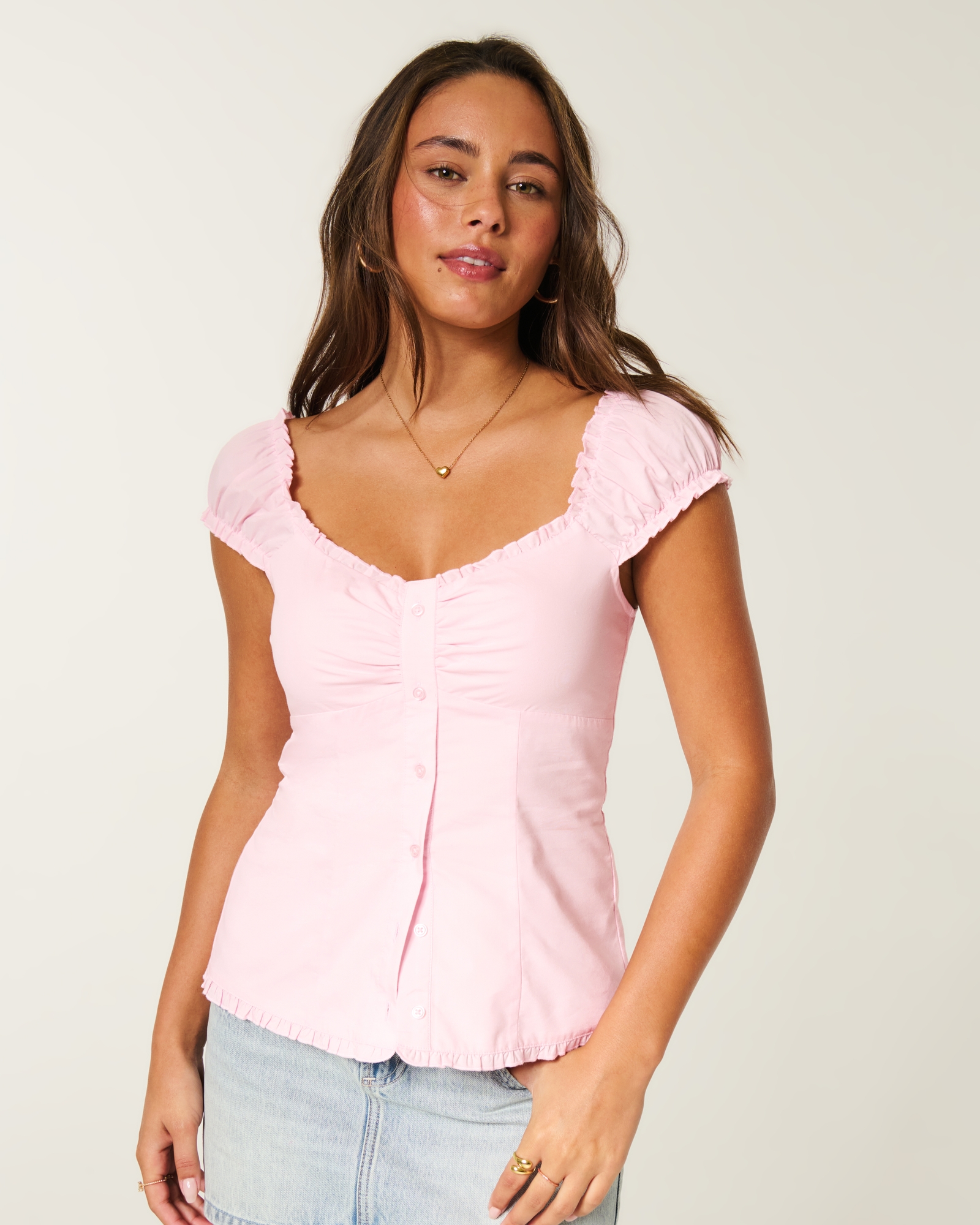 On\/Off-the-Shoulder Ruffle Trim Top