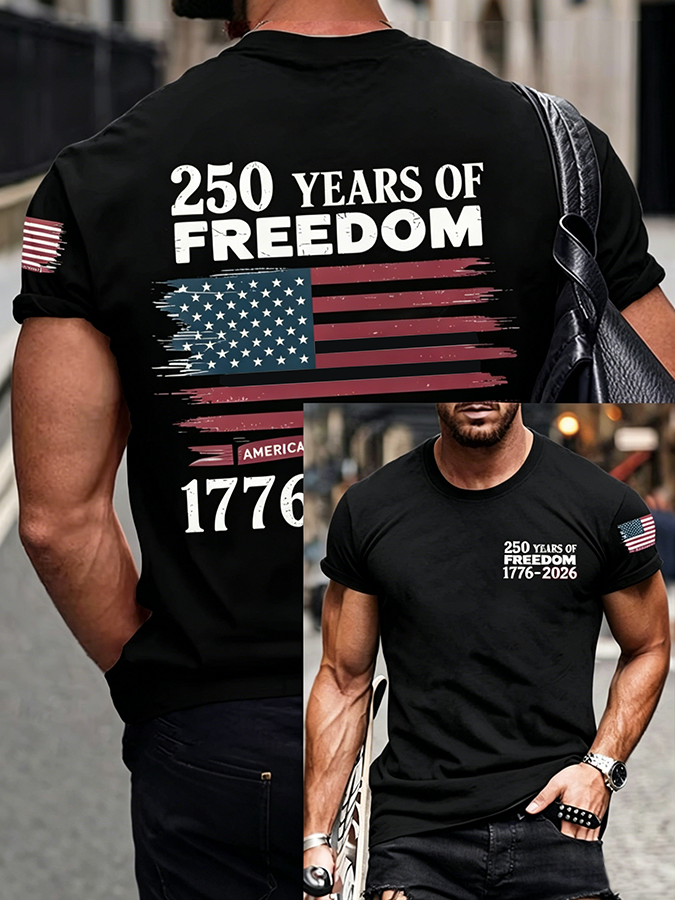 Men'S Casual American 1776-2026 Anniversary Printed Short Sleeved T-Shirt