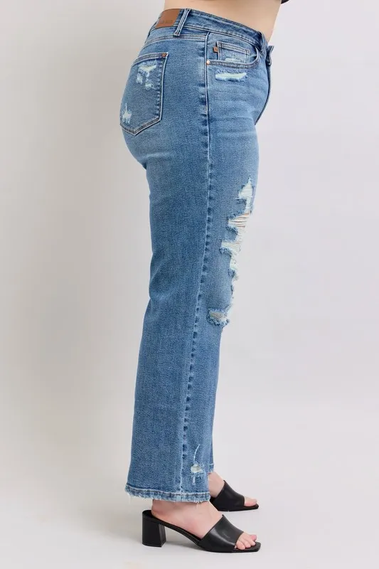 Blue Full Size High Waist Heavy Destroy Straight Jeans Plus Size