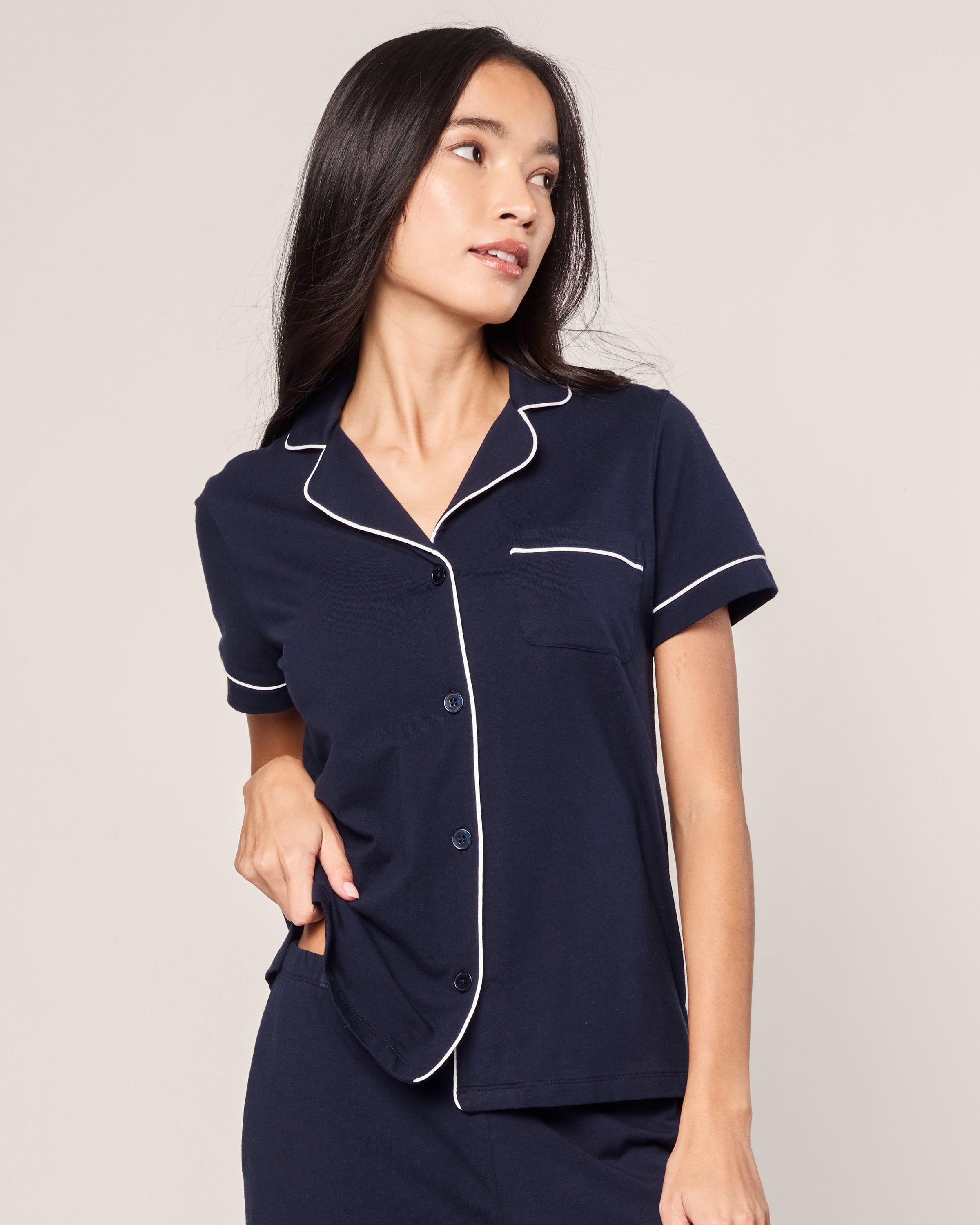 Women's Pima Cropped Pajama Set in Navy