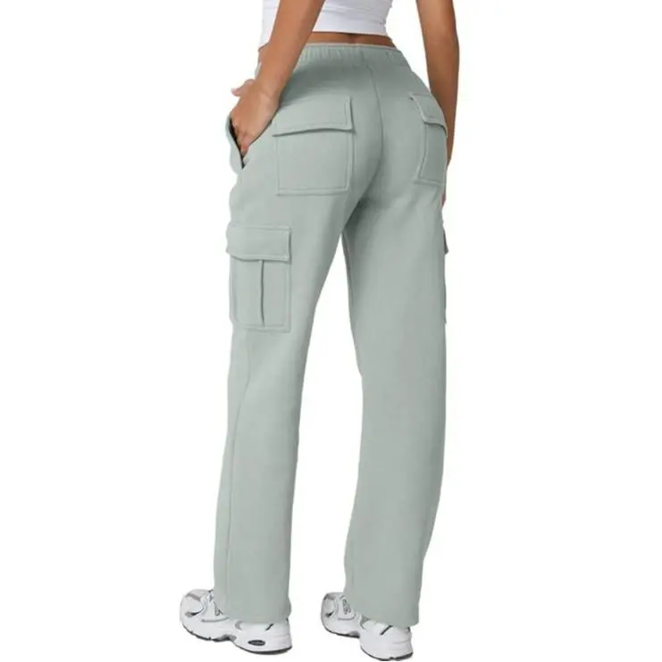 Women's multi-pocket solid color pants
