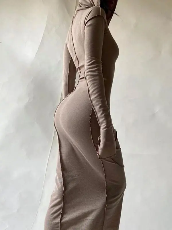 Women's Fall Winter Drop Shoulder Bodycon Hooded Dress