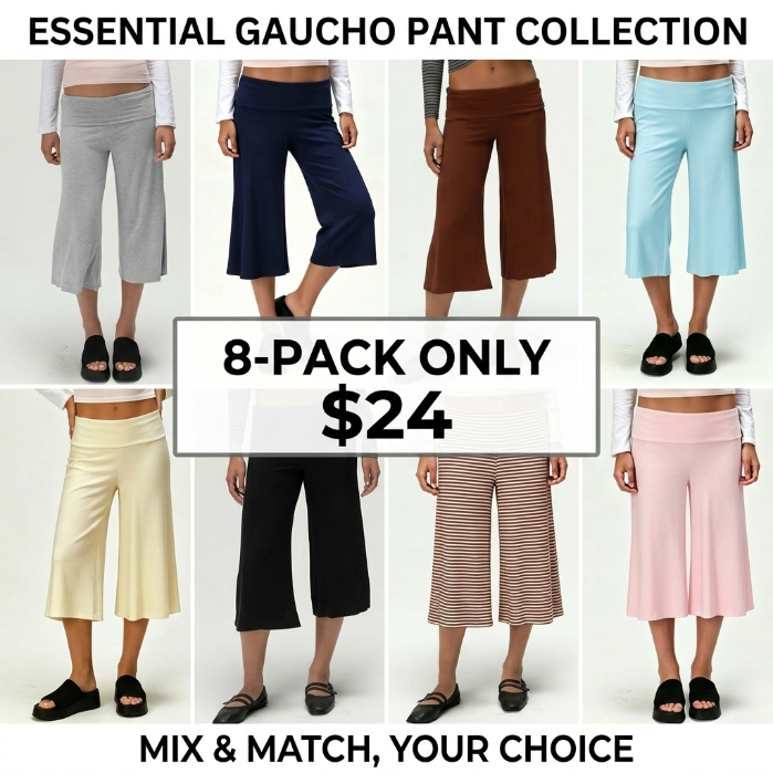 Casual Wide-Leg Culottes for Women - Fold-Over Waist Cropped Pants