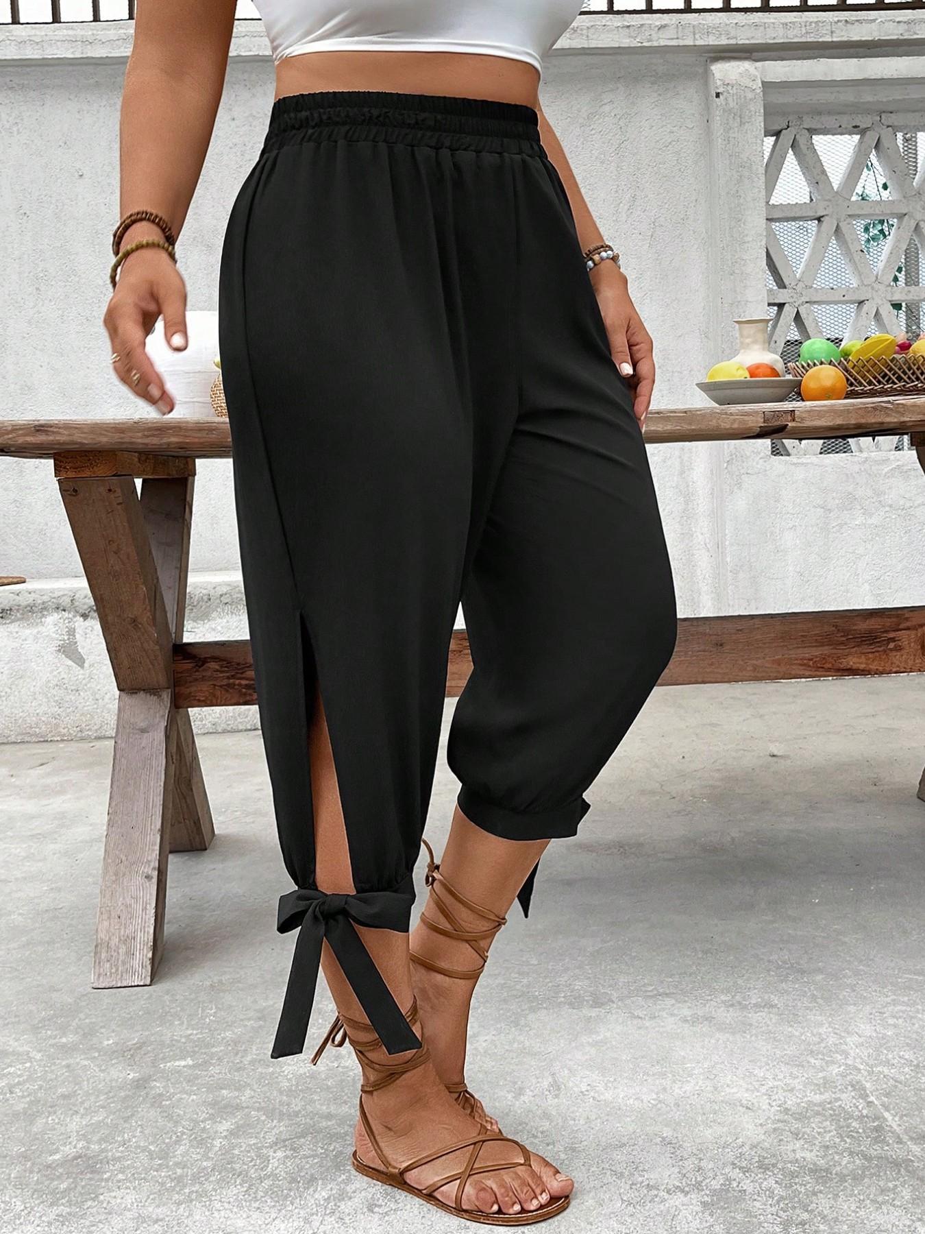 Plus-size solid-color cropped pants