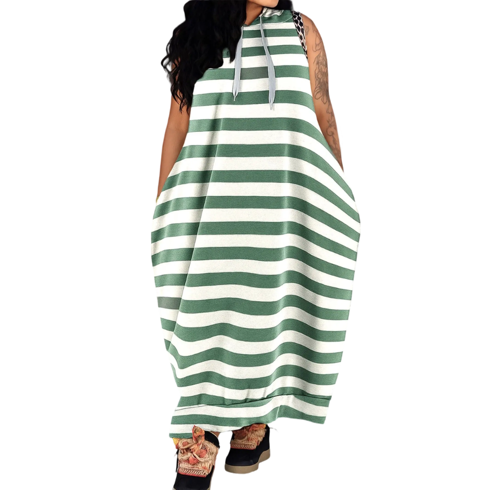 Women's Plain Drawstring Hooded Tank Dress, Casual Basic Pocket Sleeveless Dress
