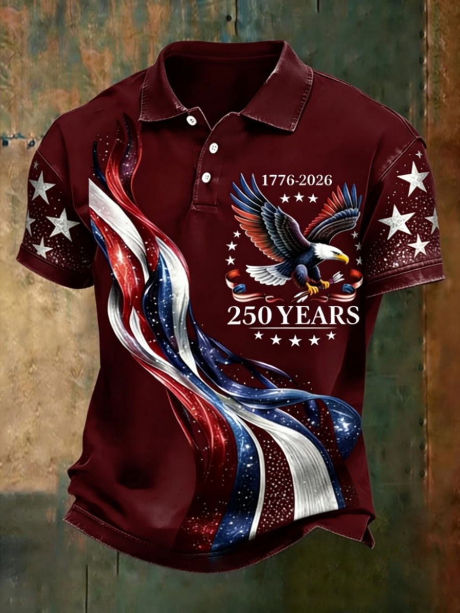 Retro American 250th Anniversary Print Men's Polo Shirt