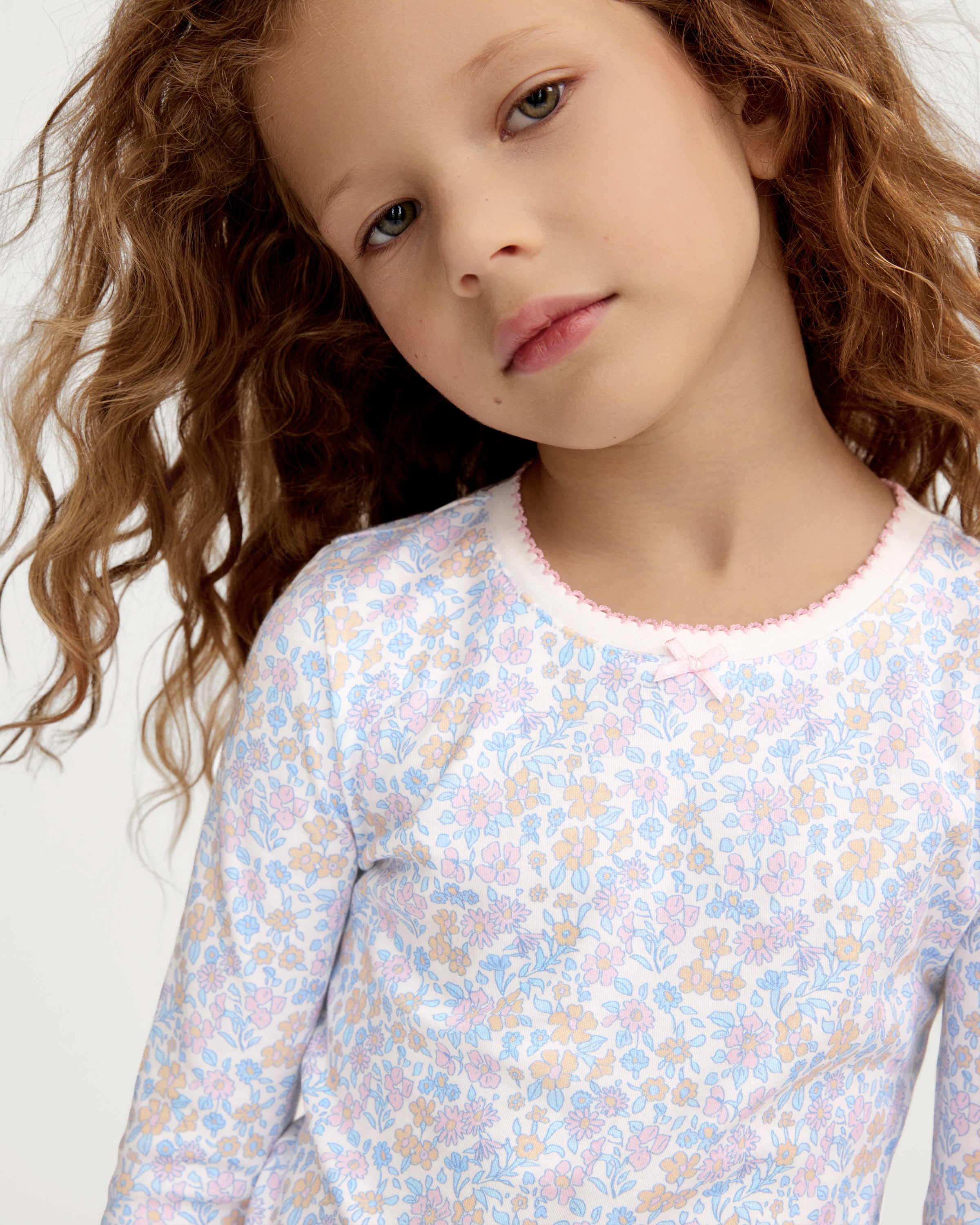 Kid's Pima Snug Fit Pajama Set in Fleur Blanche
