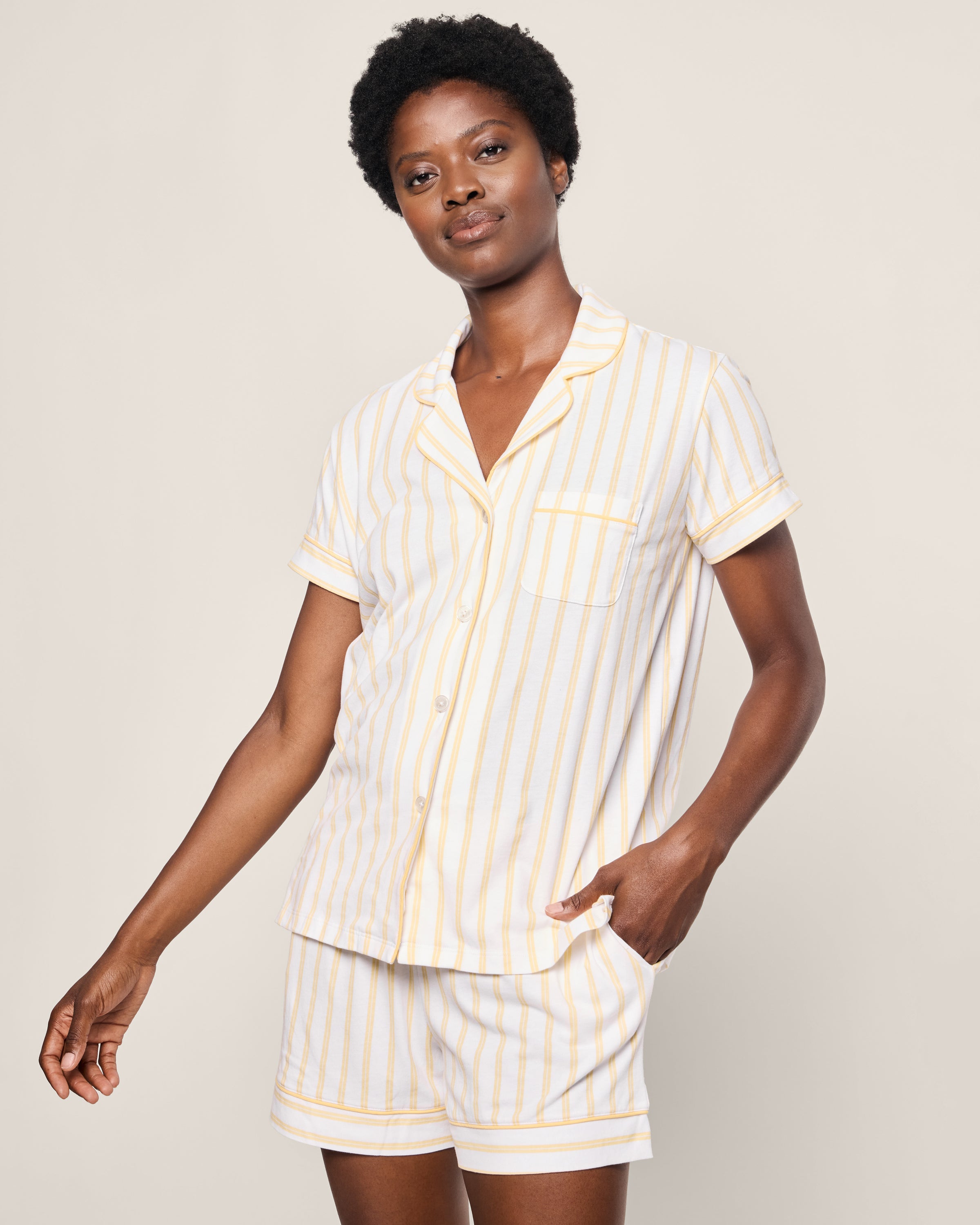 Women's Pima Short Sleeve Short Set in Sunny Stripe
