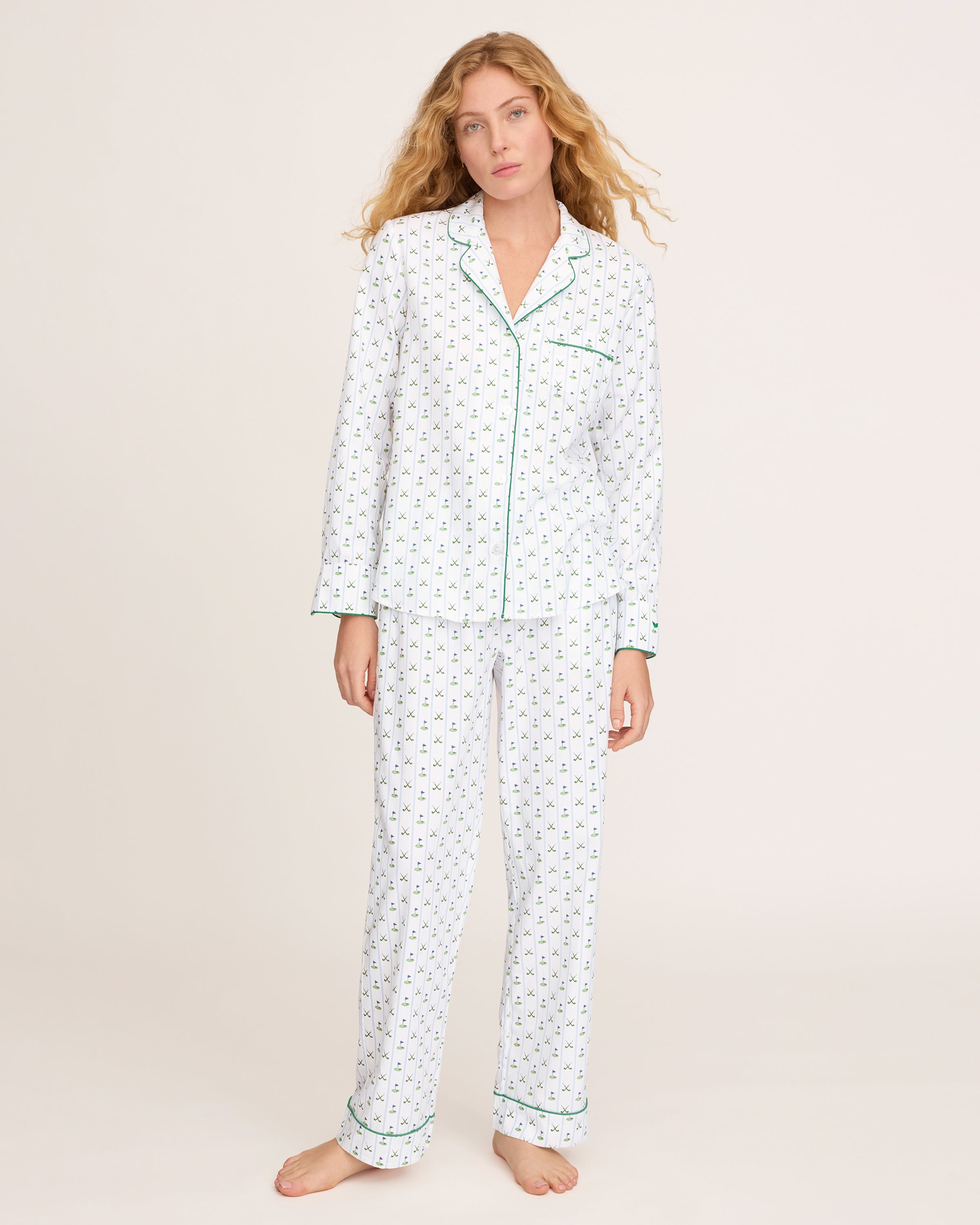 Women's Twill Pajama Set in Fairway Stripe