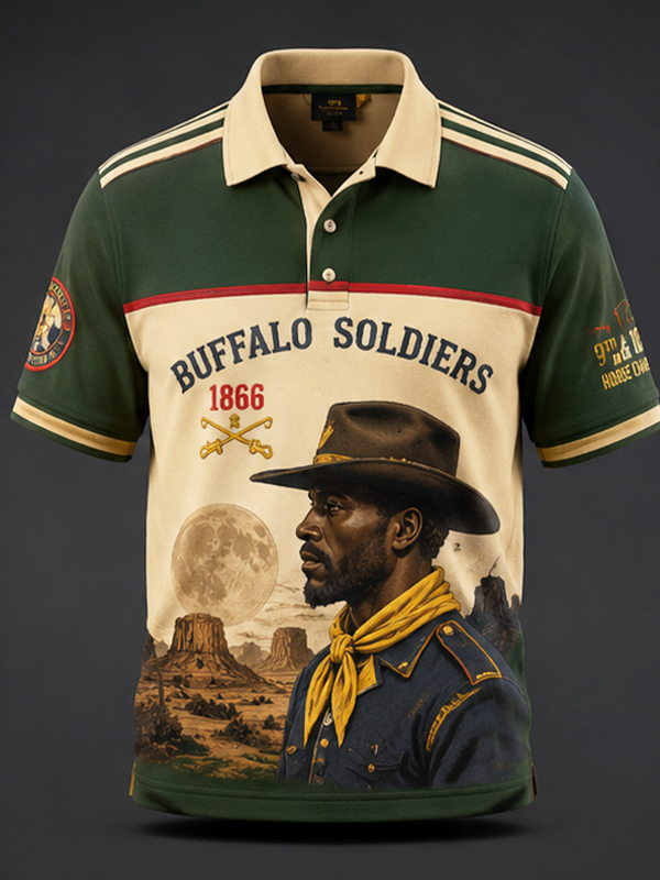 Men's Buffalo Soldier 1866 Western Style Printed Short Sleeve Polo Shirt