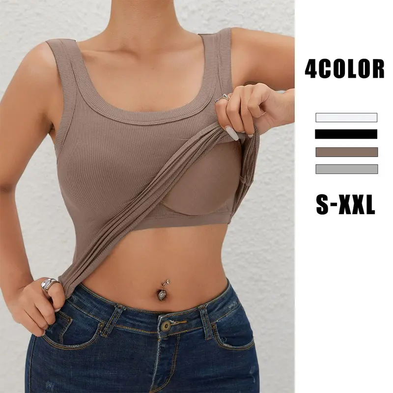 Women's Ribbed Sports Tank Top — Built-in Bra, Fitted Racerback, Crew Neck Design