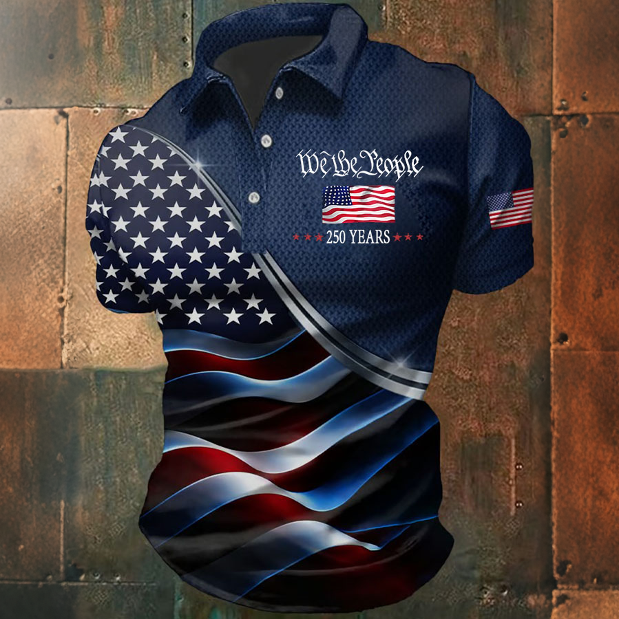 Men'S Casual American Independence Day Printed Celebration Short Sleeved Polo Shirt