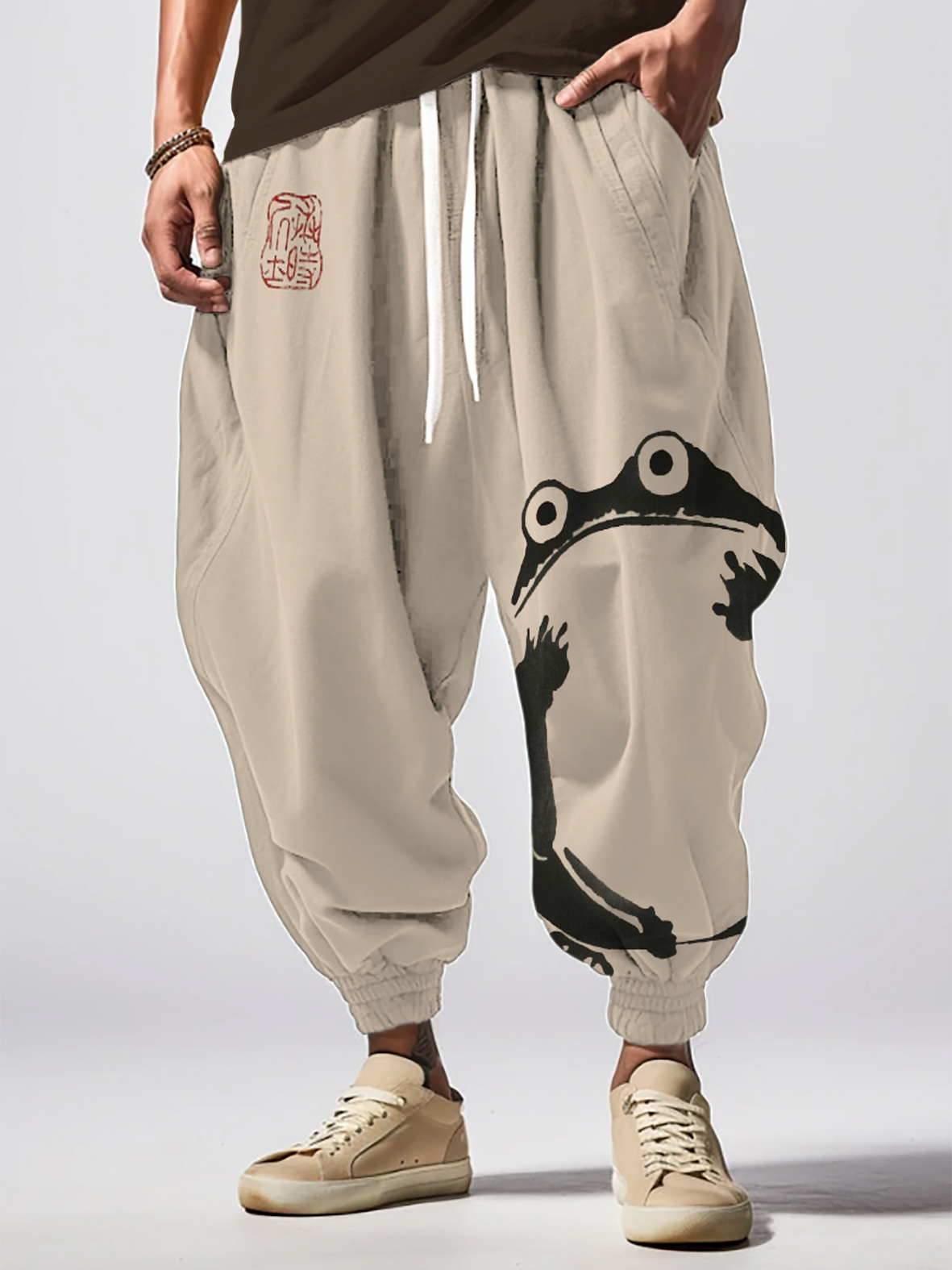 Men's Frog Japanese Art Print Loose Drawstring Waist Sweatpants