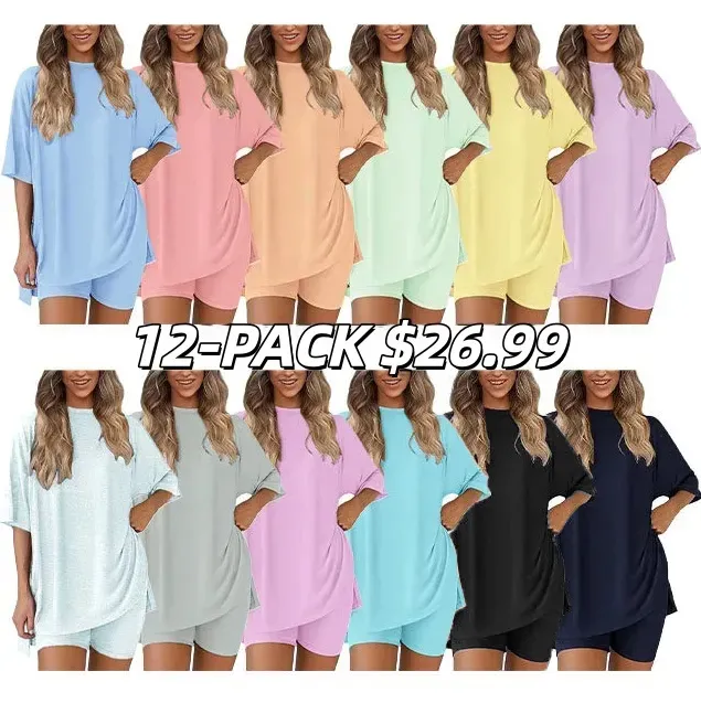 Women's Two Piece Lounge Set 2026 Summer Casual Oversized Shirts