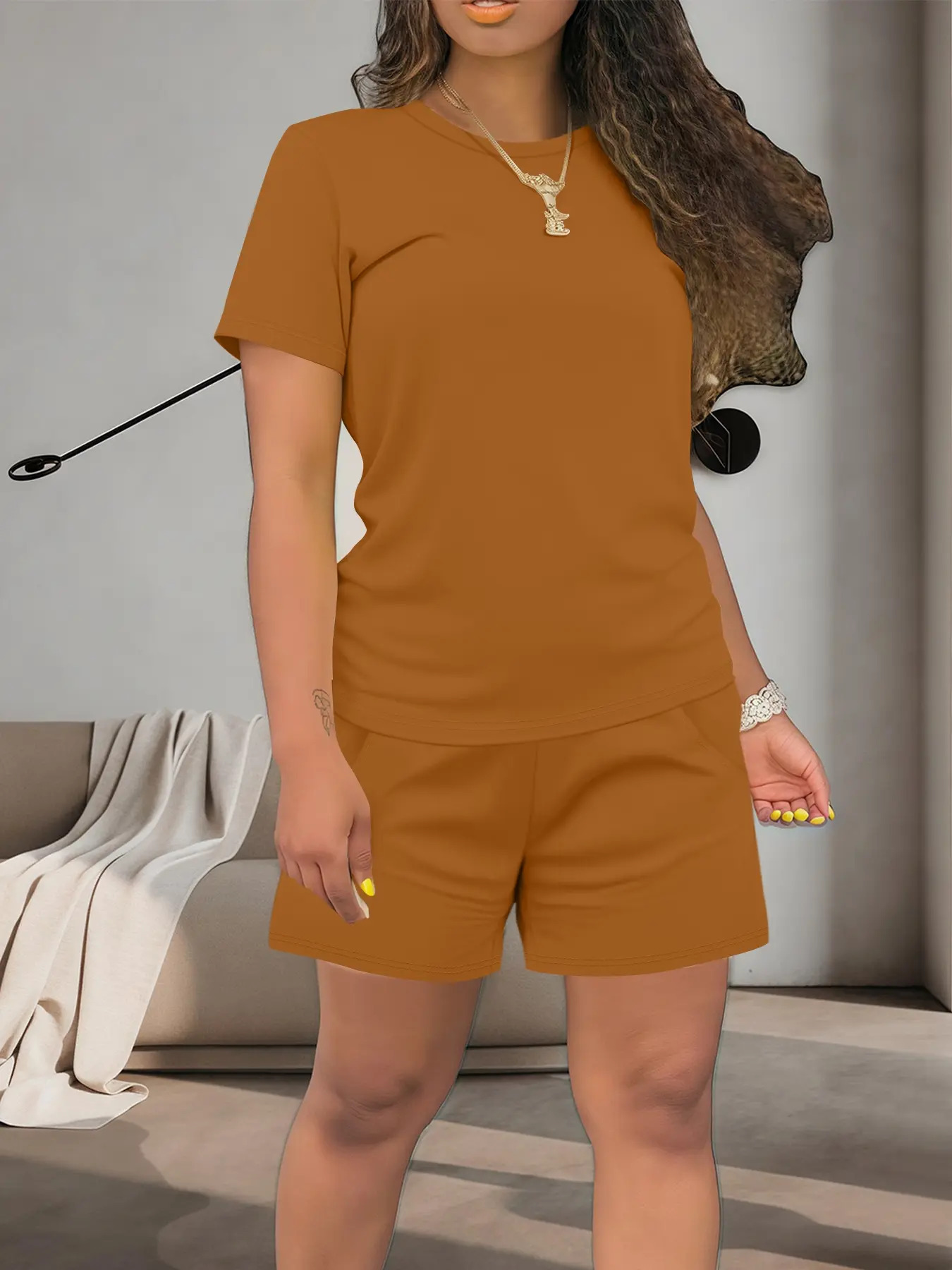 Women's Summer Casual Set, Regular-Fit Short-Sleeve Top & Shorts
