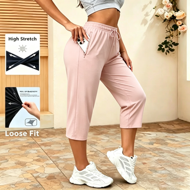 Last Chance Special! 8 Pieces for $24.9, Today Only! Women's Summer Casual Capris – Drawstring Waist with Zippered Pockets, Quick-Dry Athletic Pants for Running & Outdoor Sports