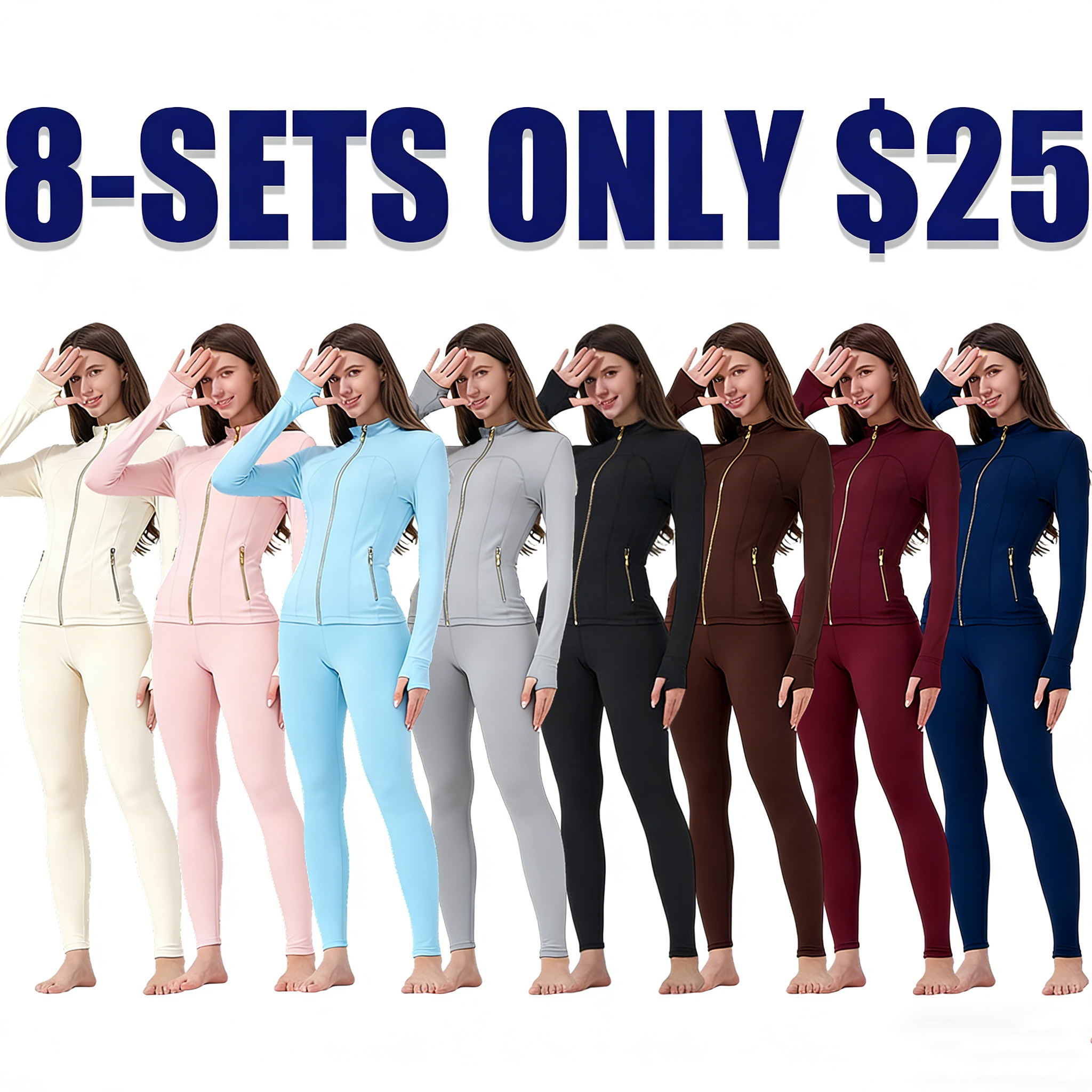 Women's  Sporty Tracksuit: Golden Zipper Pocket Jacket + Yoga Pants