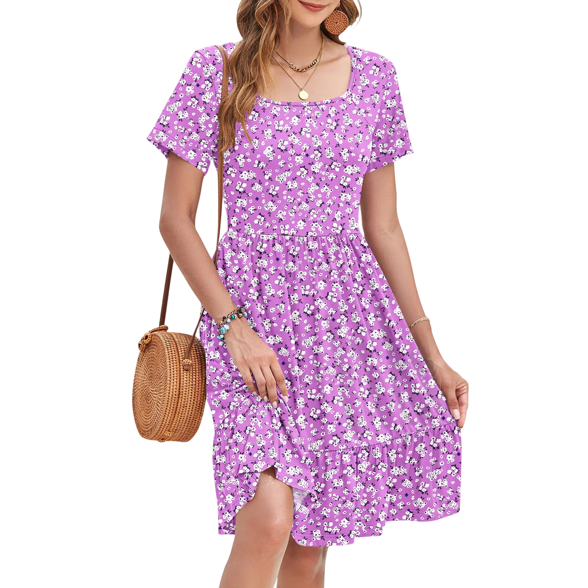 Women Square Neck Ditsy Floral Dress
