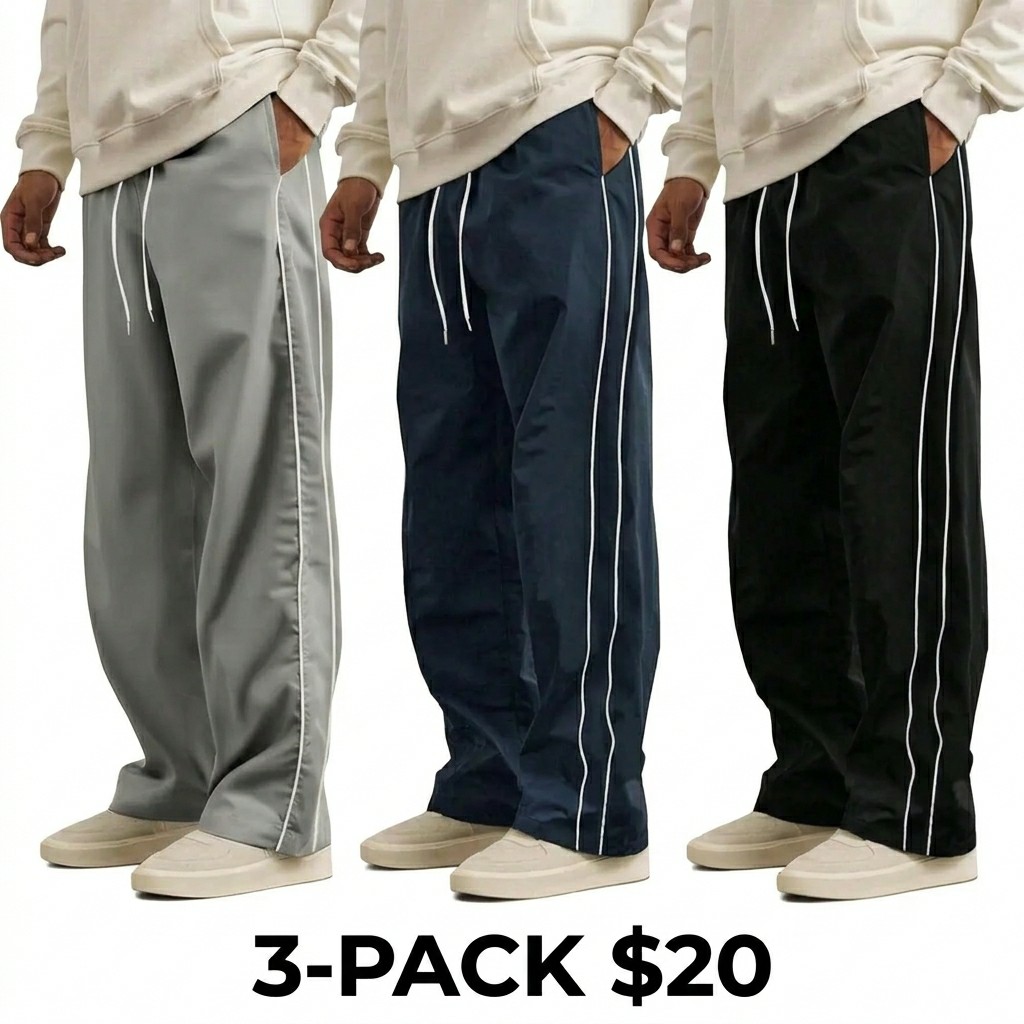 Men's 5-Pack Striped Straight Leg Pants – Casual Athletic Joggers for Spring, Summer & Fall