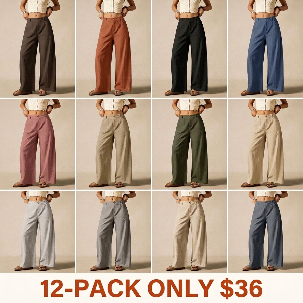 Women's Summer Linen Breathable Lightweight Wide-Leg Pants