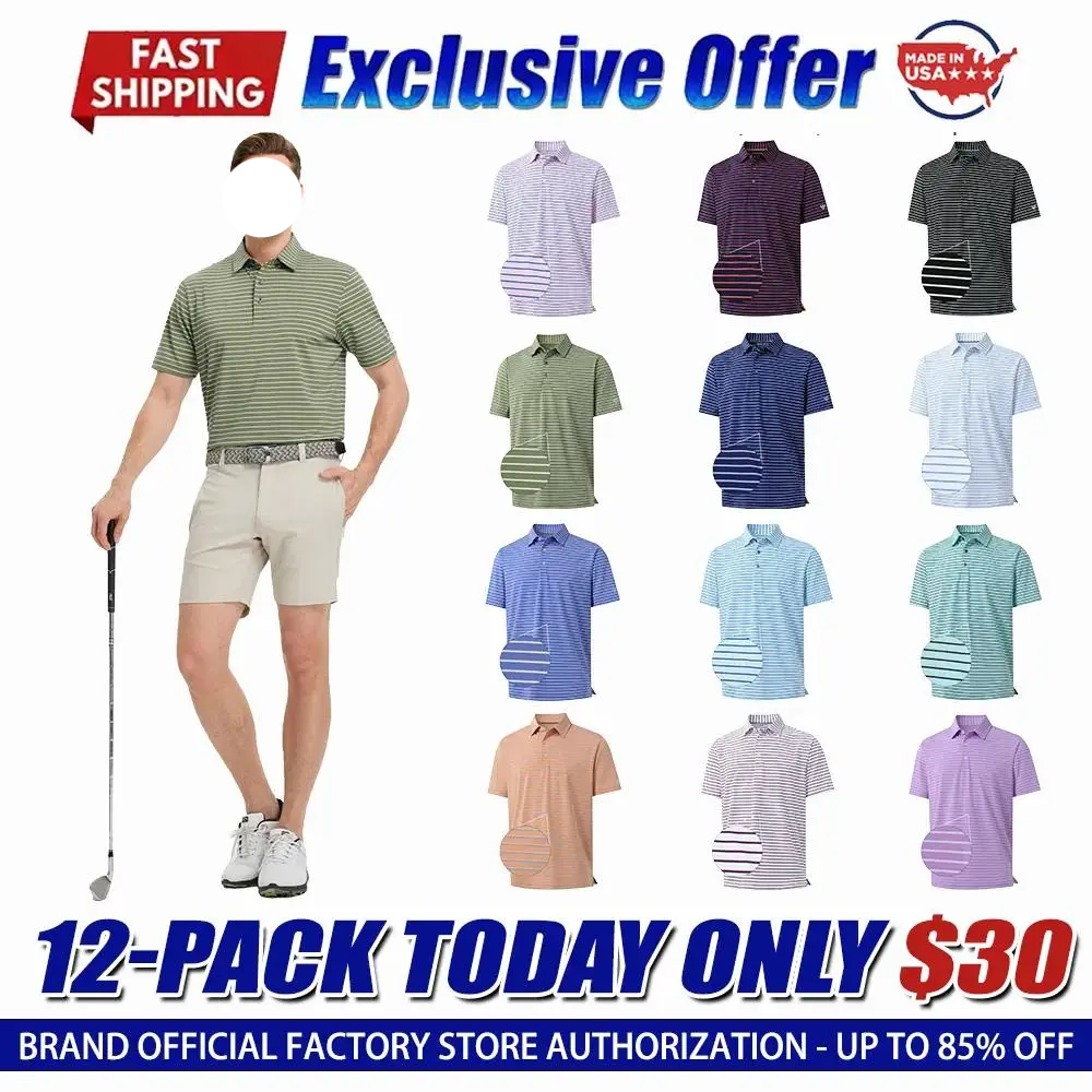Men's Golf Striped Short Sleeve Polo Shirts Performance Comfortable Shirt