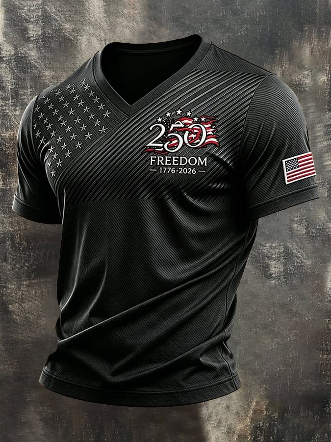 Men's Retro Independence Day Patriot V-Neck T-Shirt