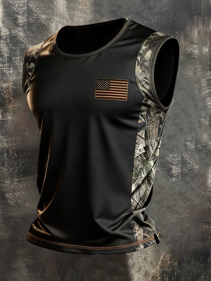 Men's Retro Independence Day Patriot Crew Neck Tank Top