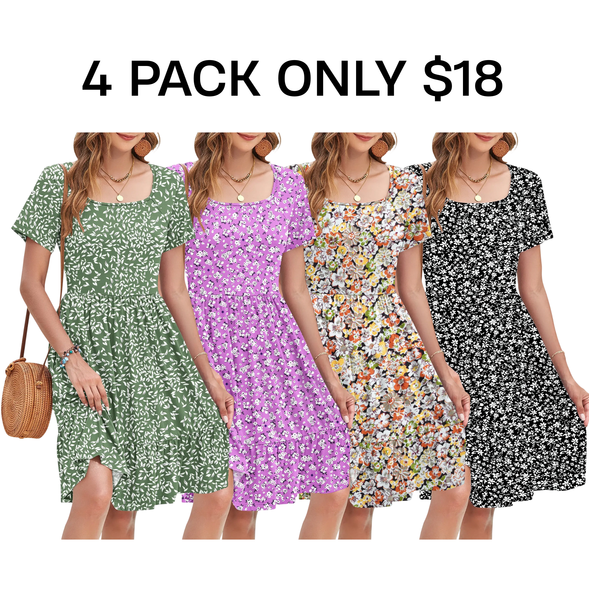 Women Square Neck Ditsy Floral Dress