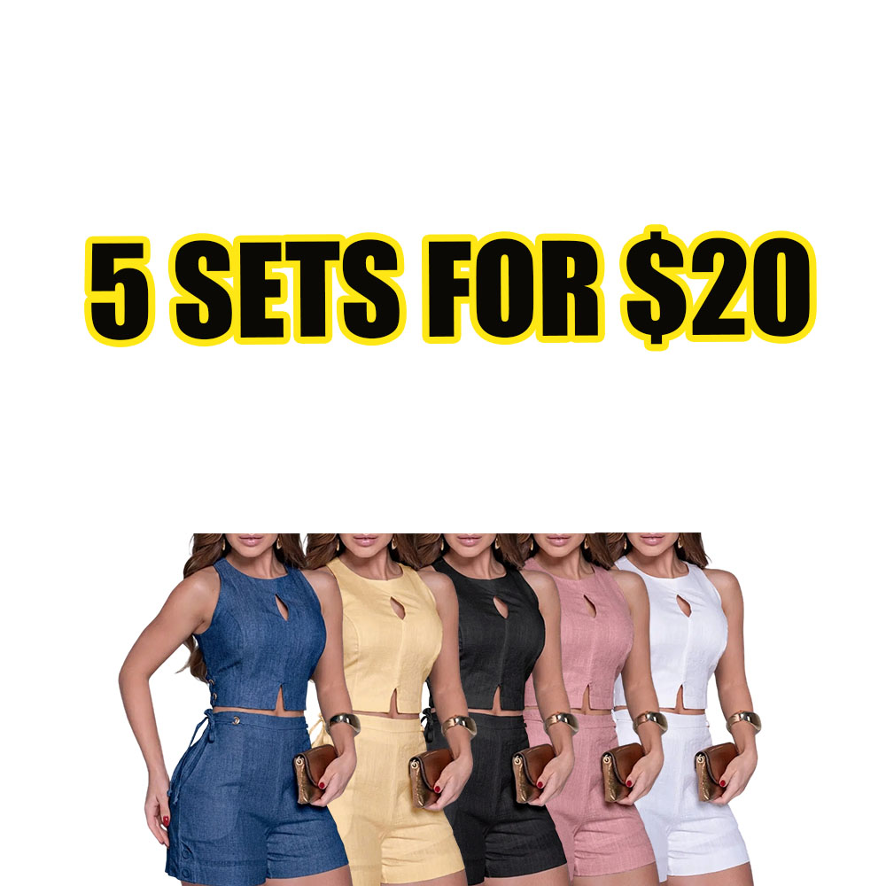 Women’s Summer Halter 2-Piece Outfit – Sleeveless Crop Tank & Drawstring Shorts Set (XS–5XL)